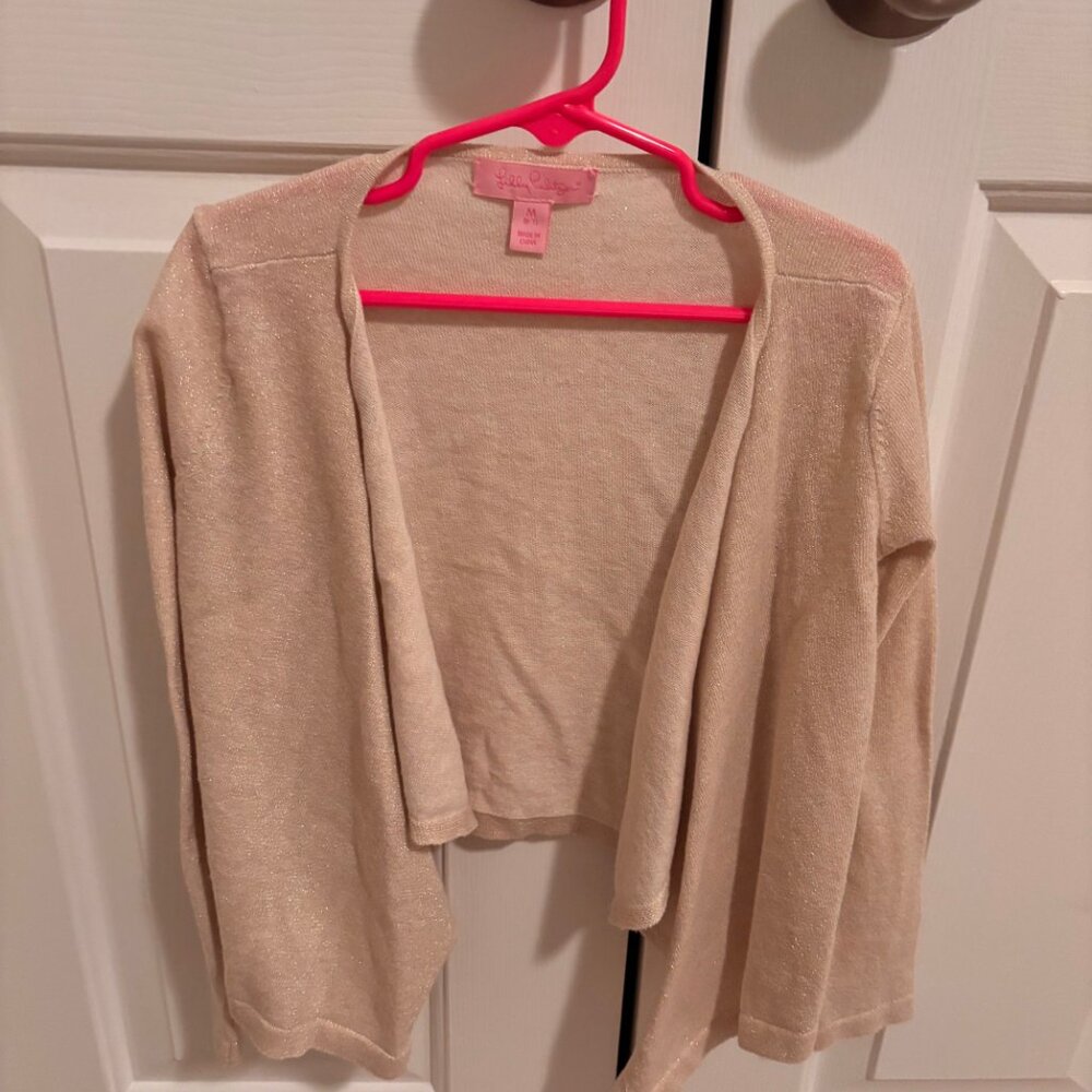 Lilly Pulitzer Girls ~ Gold Shimmer Waterfront Open Cardigan - Size 6-7 (Med)